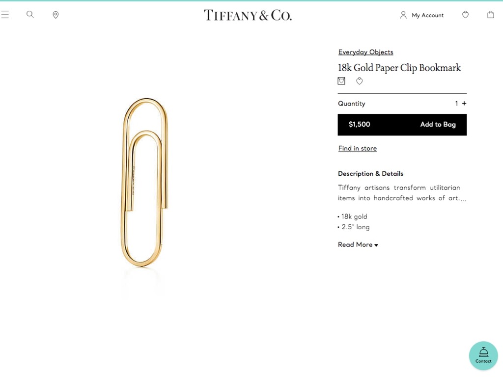 Tiffany 推萬元 18K 金萬字夾 Everyday Objects 系列專營天價日用品