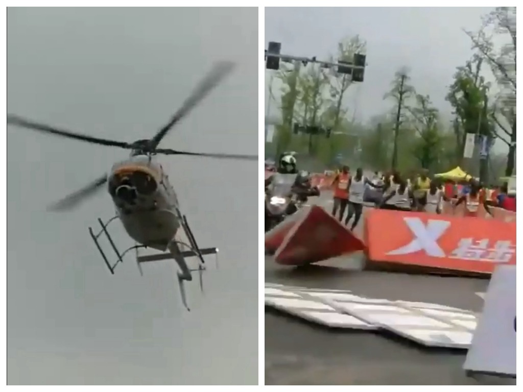 重慶馬拉松直升機低飛 吹起賽道分隔板致跑手受傷