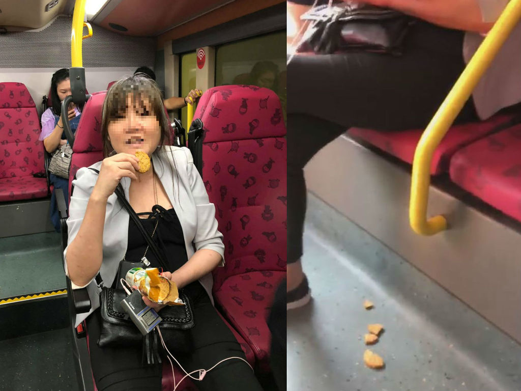 大媽巴士車廂進食餅碎四散  乘客提醒反被罵：架巴士你買咗！