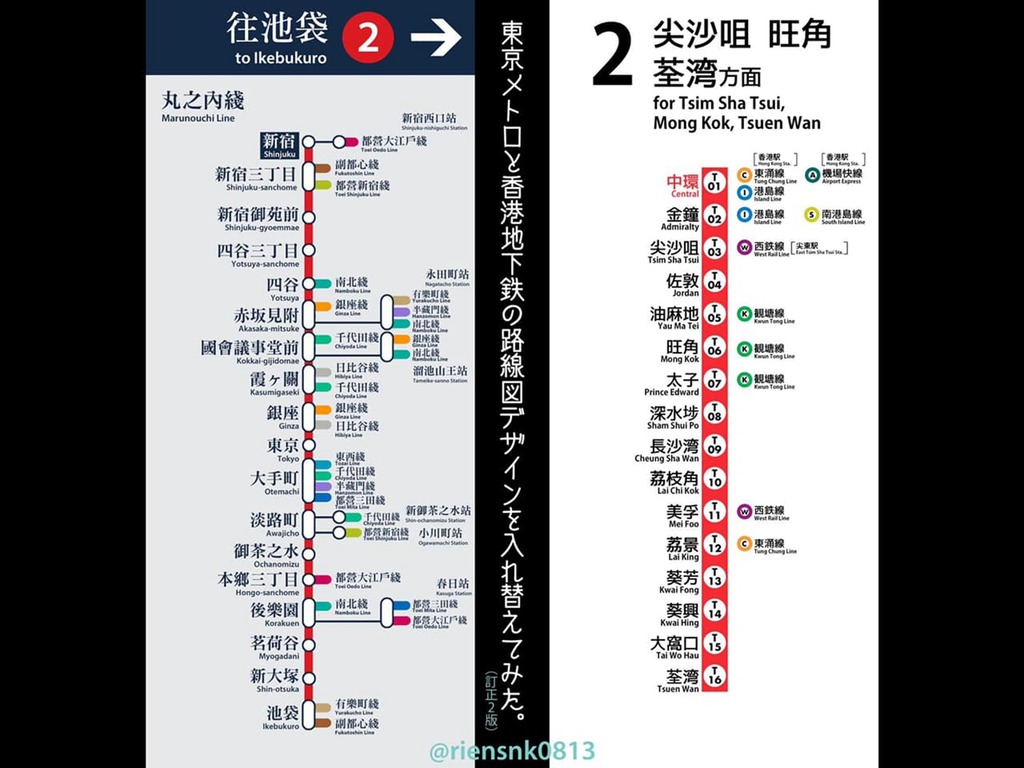 東京．香港地鐵路線圖設計互換？網民評：各有優點特色