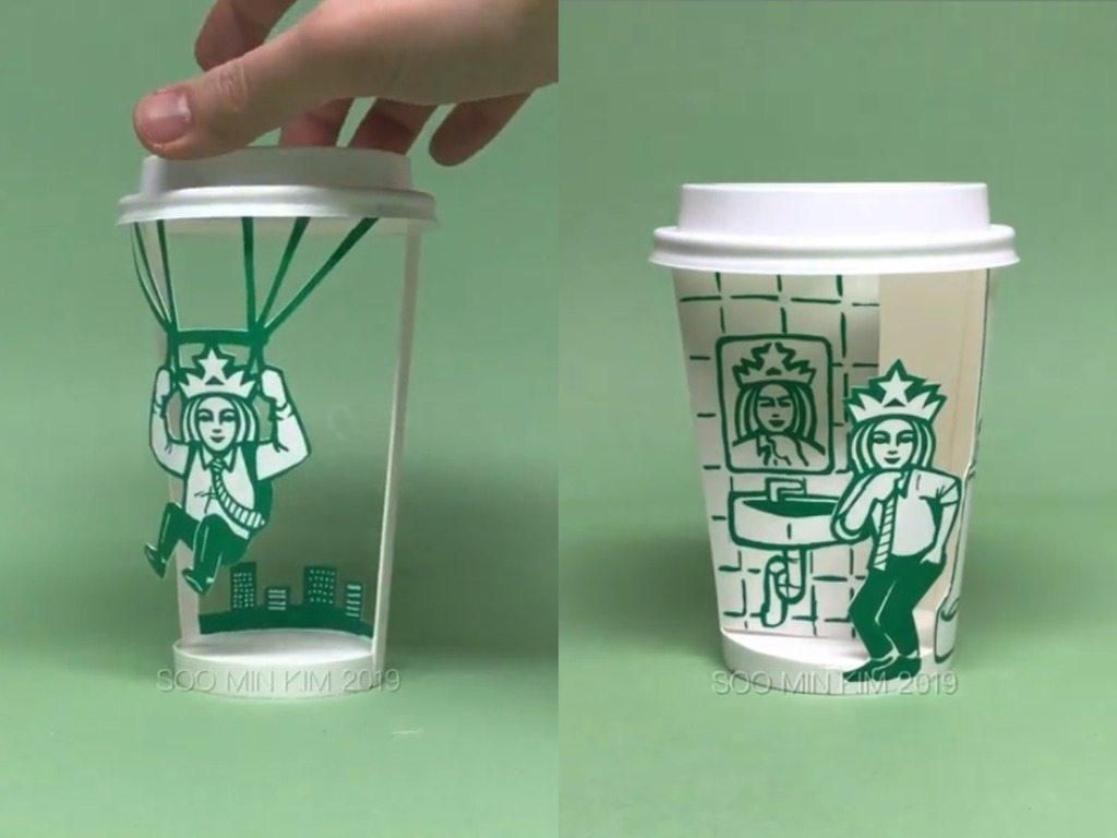 韓國手工神人  Starbucks 紙杯變紙雕藝術