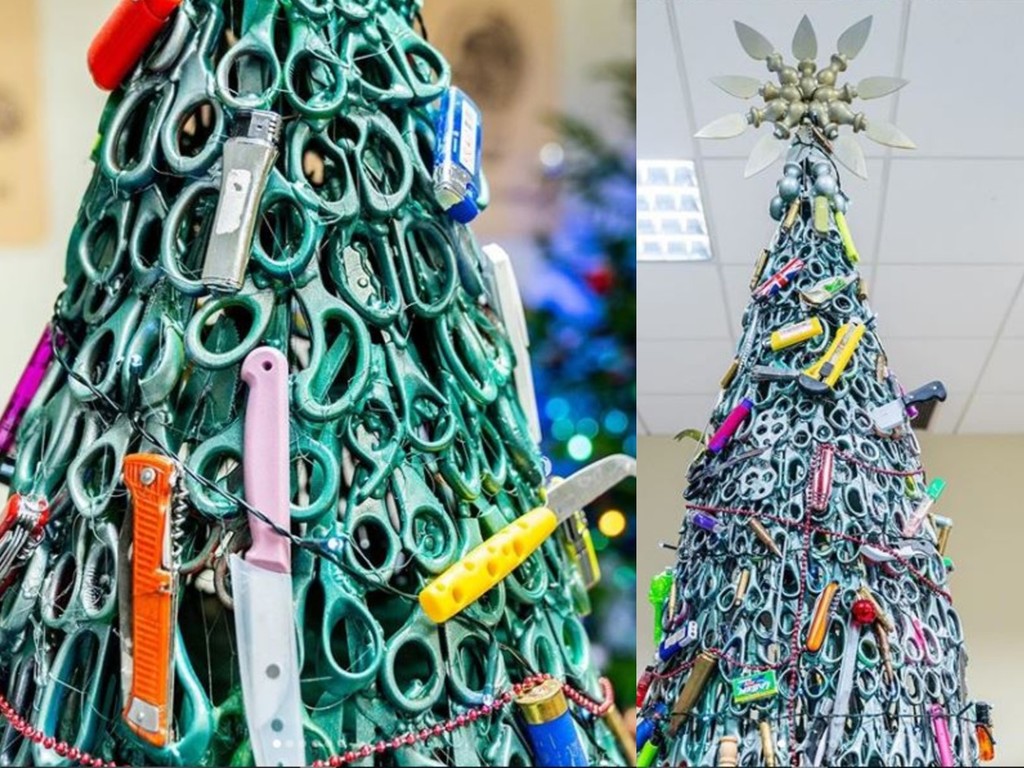 立陶宛機場現獨特聖誕樹  安檢違禁品變「裝飾」