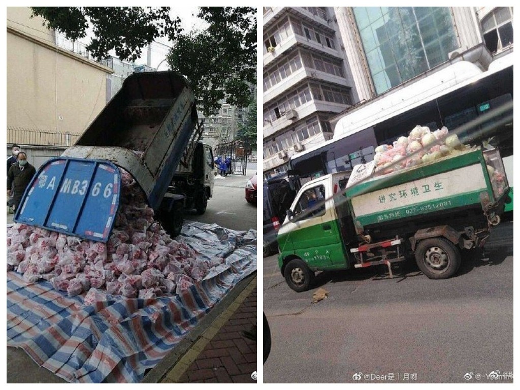 武漢用垃圾車送肉給居民 官方稱回收銷毀.幹部被免職