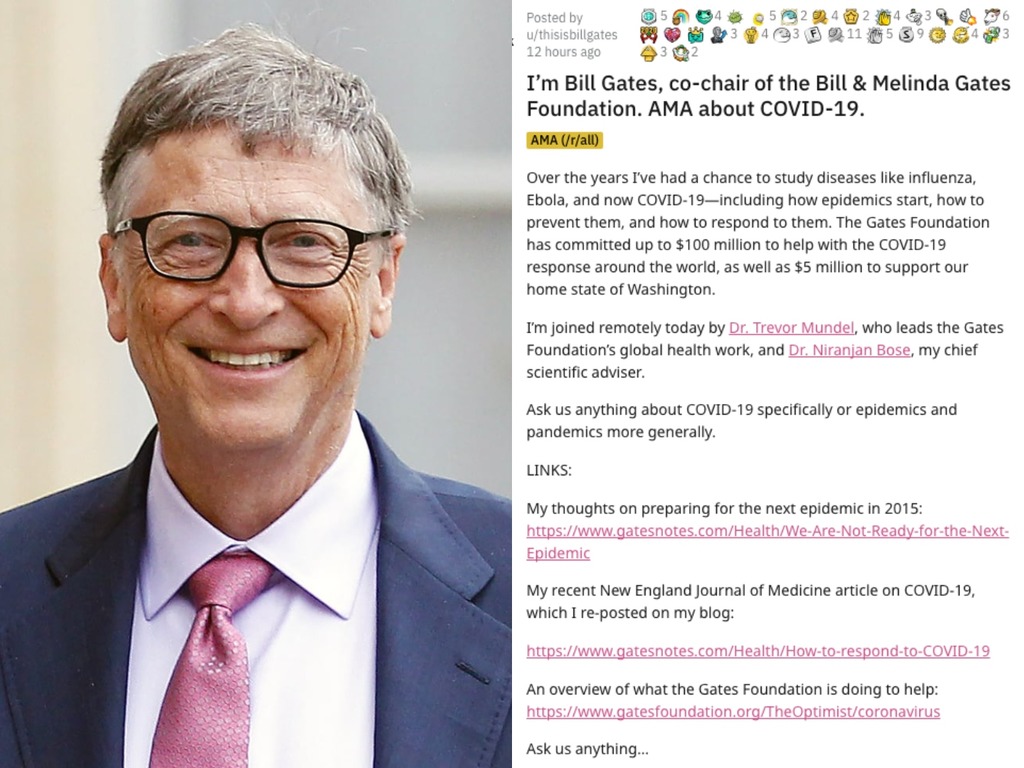 【新冠肺炎】Bill Gates 現身 Reddit 分享疫情看法  加快開發疫苗有難度