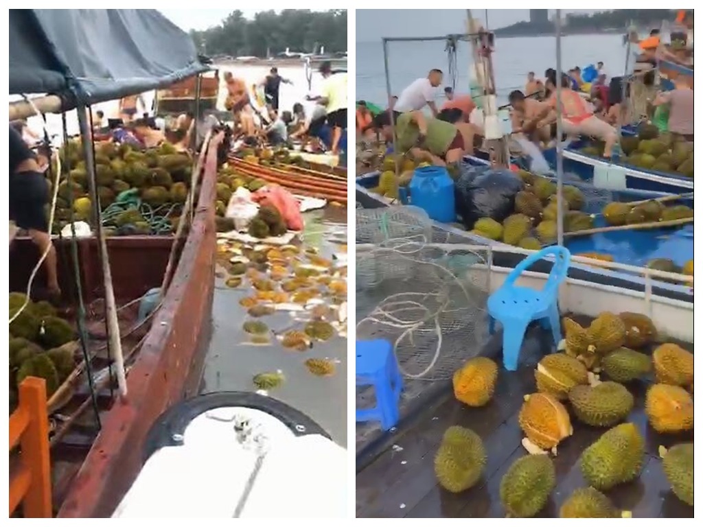 貨船翻側大量榴槤海上飄 村民搶撈「免費」水果後集體食物中毒