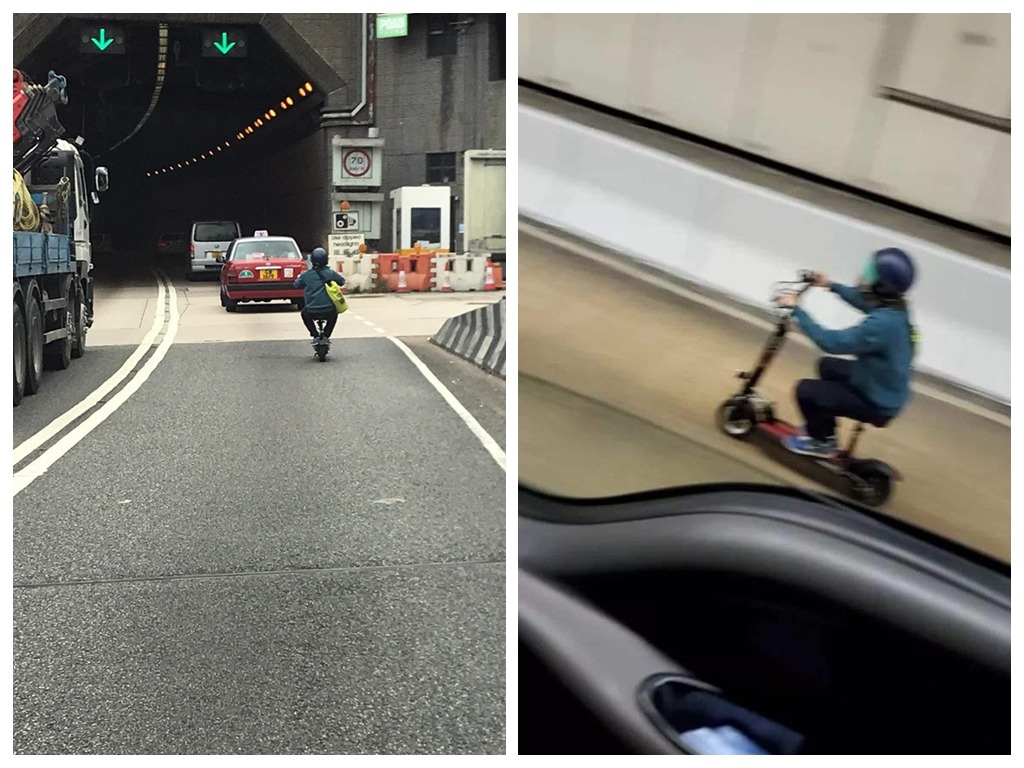 驚見電動滑板車入將軍澳隧道 網民諷「有帶頭盔算係咁」