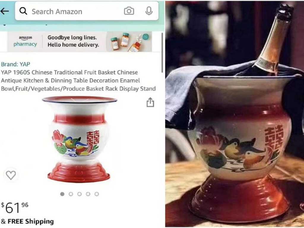 Amazon 售「中國傳統藝術古董」痰罐 稱可作果籃放香檳