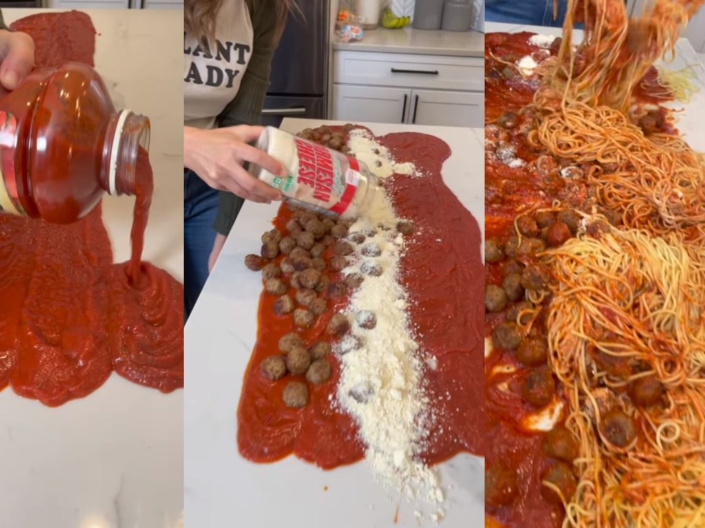 【玩食物?】美國網紅在餐台上「烹飪」意粉 網民怒斥做法不衛生