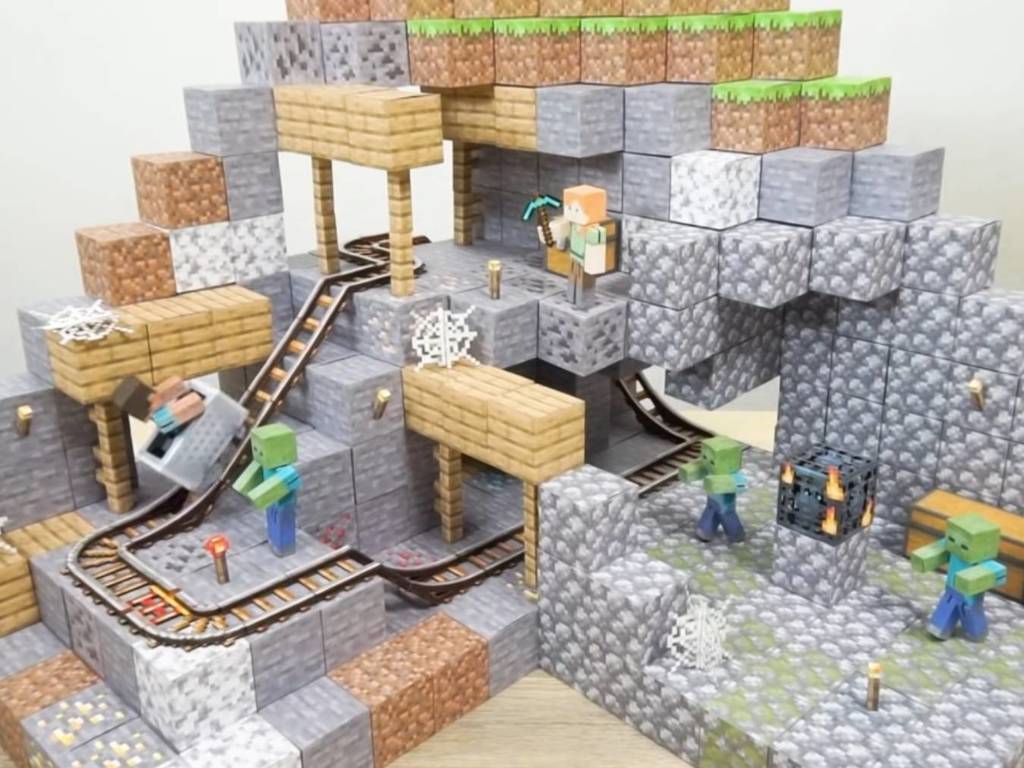 日神人 DIY Minecraft 磁力紙模型場景！礦車可動似足玩 LEGO