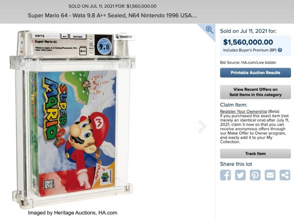 《超級瑪利歐 64》未開封卡帶創天價！以破紀錄 1,200 萬賣出！