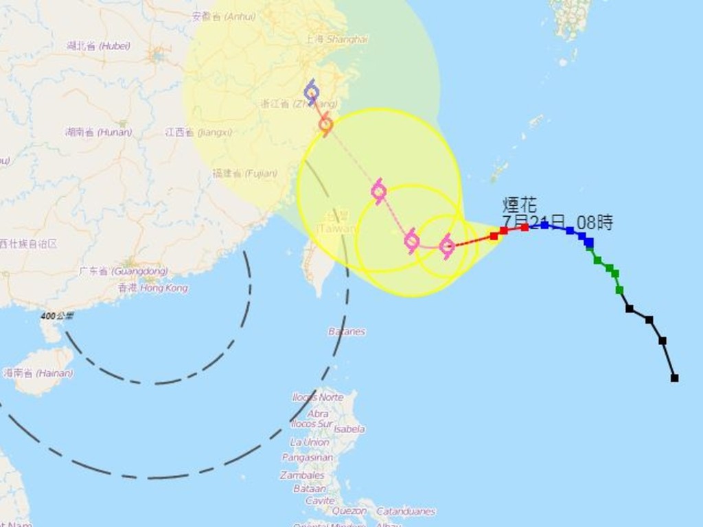 颱風「煙花」增強成強颱風橫過台灣  本港下周一連 5 日落雨