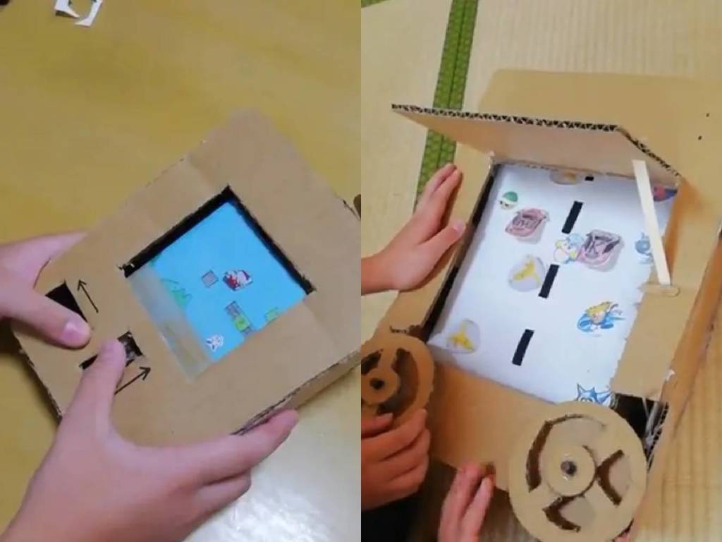 小學生 DIY 創意紙箱遊戲機！靠魚線牙籤還原 Mario 經典遊戲