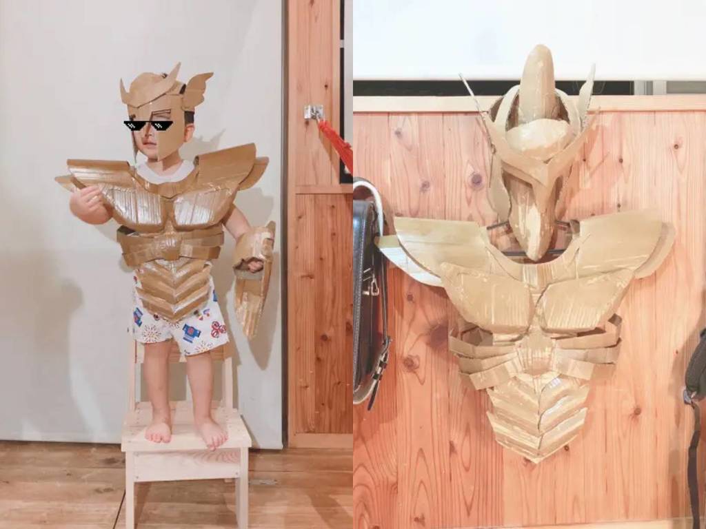 網民 DIY 幫兒子製「紙皮戰服」！升級版更可防水【萬聖節必備】