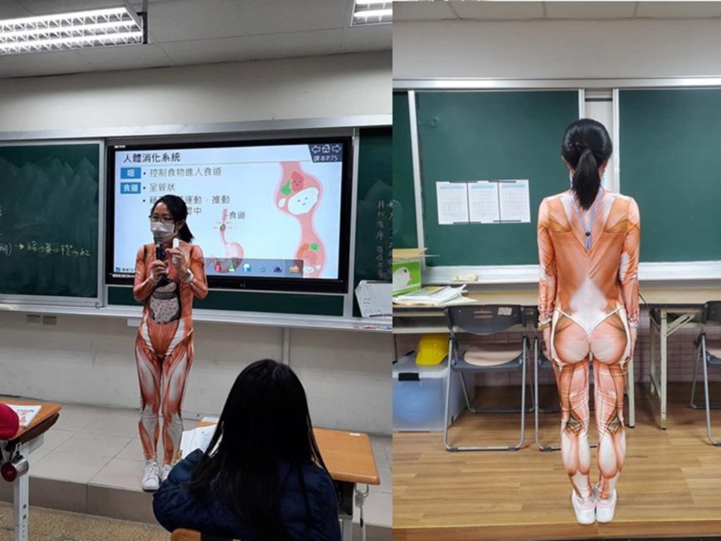 台女老師穿「進擊的巨人」裝束  教人體肌肉器官結構