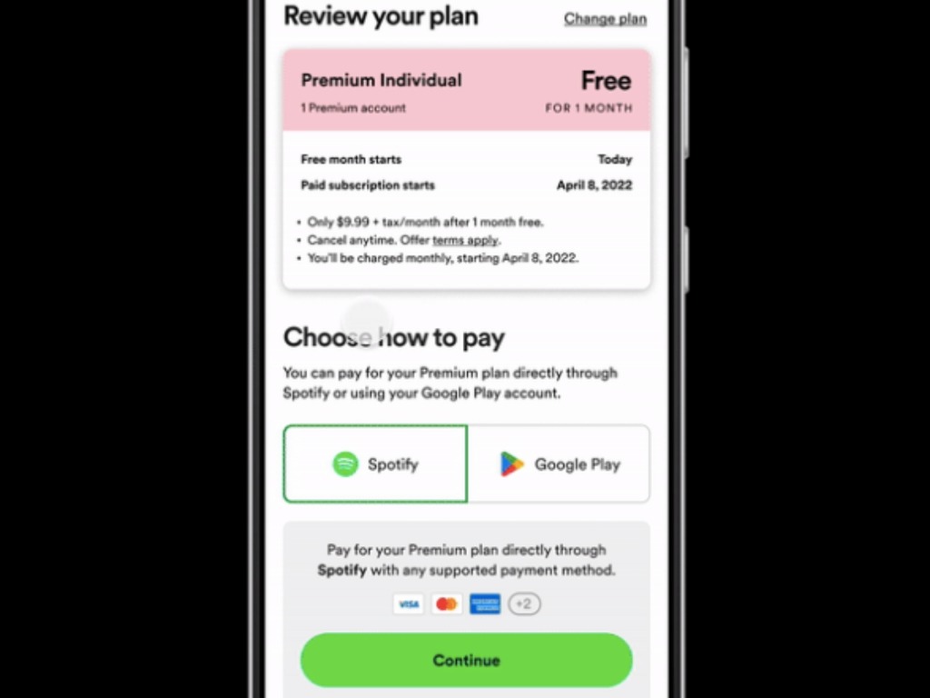 Android Spotify App 可直接向用家收費 開通 Google User Choice Billing 功能
