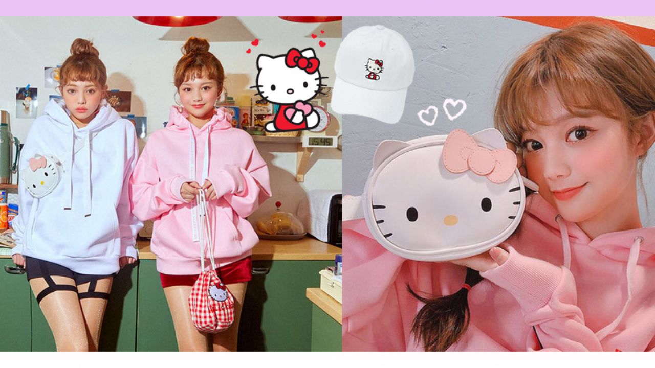 甜美粉紅、粉紫色調！衛衣/棒球帽/腰包！韓國chuu聯乘Hello Kitty系列服飾