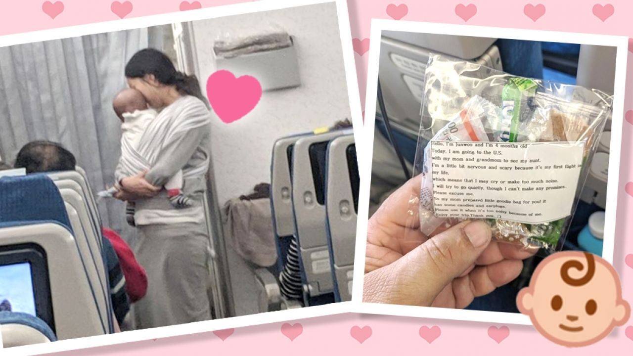 家教超好！韓國媽媽攜BB上飛機！怕哭聲打擾乘客派200張暖心字條+耳塞