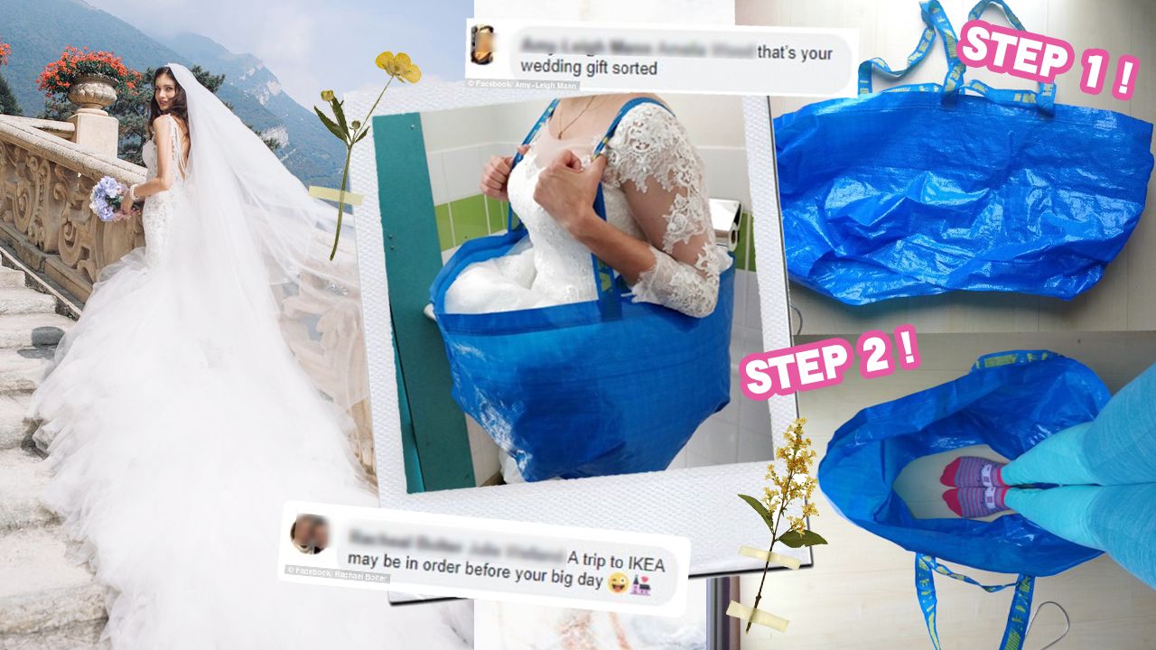 外國新娘2步神改造IKEA購物袋！輕鬆解決穿婚紗如廁煩惱！網民：超實用！