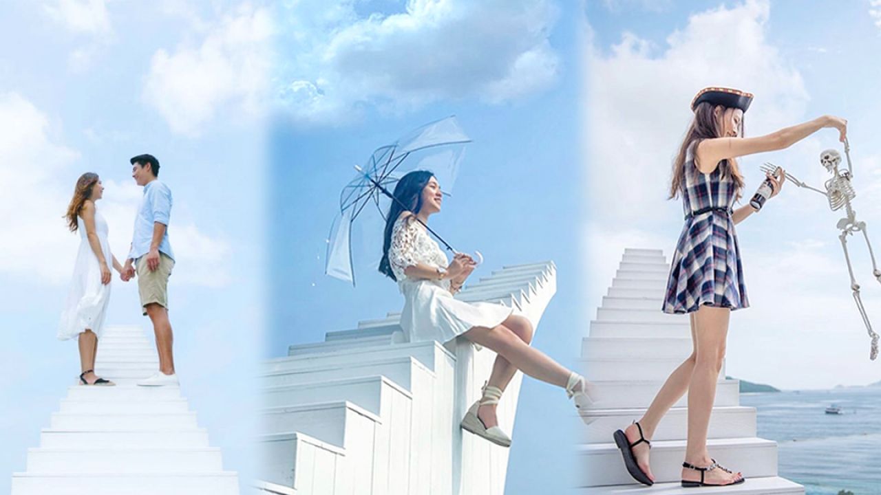 【香港都影到！】港版白色「天國階梯」！閨蜜、戀人打卡好去處！以藍天白雲作背景！