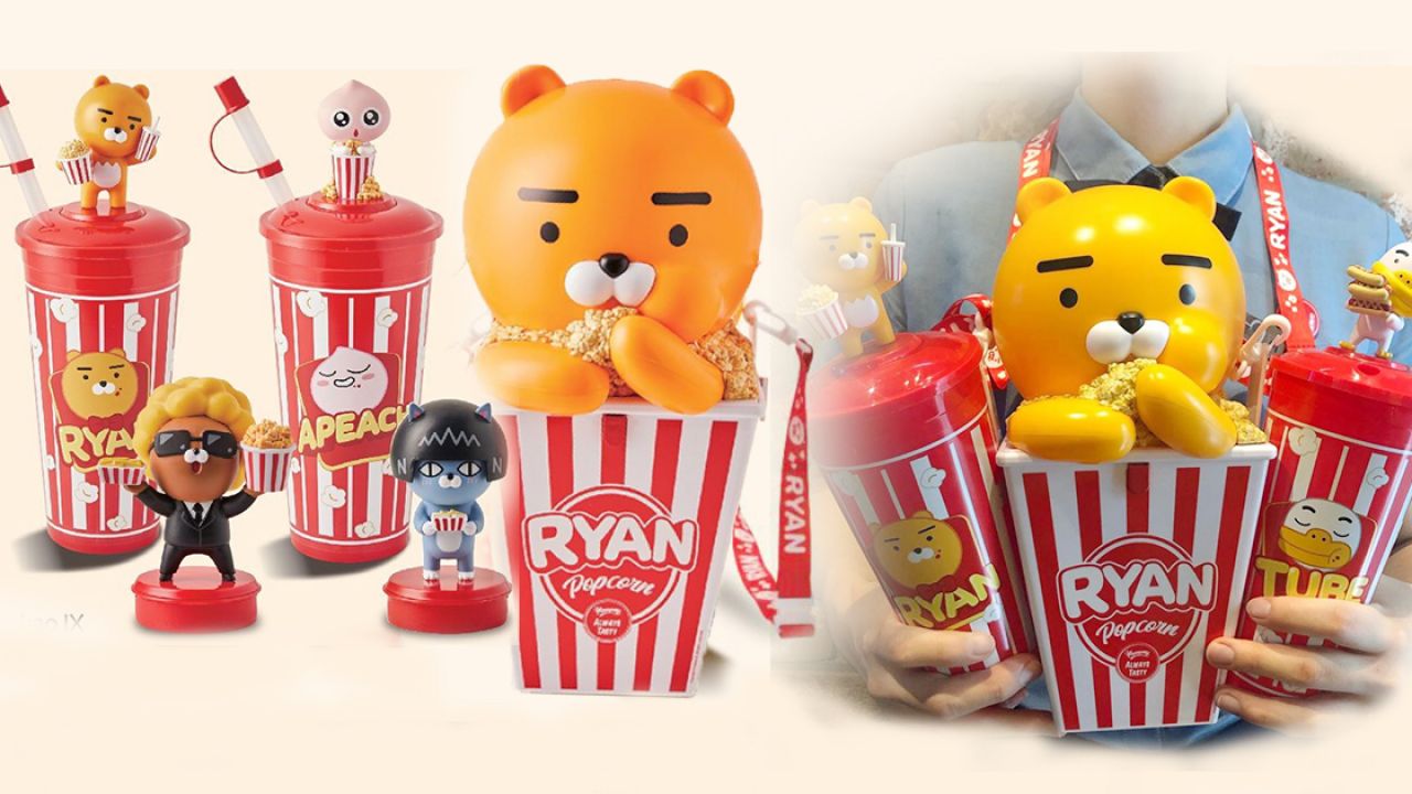 韓國戲院推出KakaoFriends爆谷桶及飲料杯！Ryan嘴巴塞得滿滿的！想收集一套！