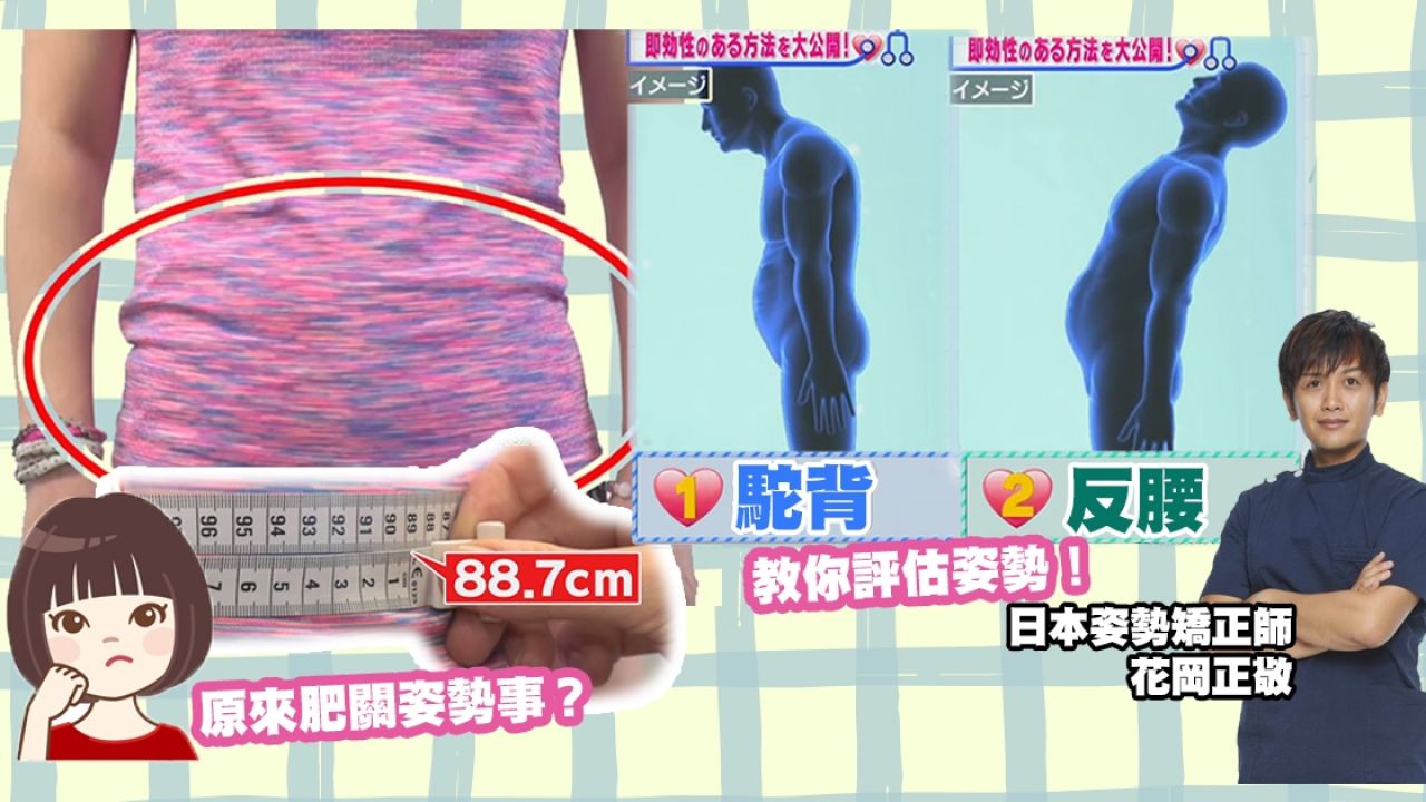 原來肥關姿勢事？你的肚腩是屬於駝背型/反腰型？日本節目教你矯正姿勢！3分鐘輕鬆減腩！