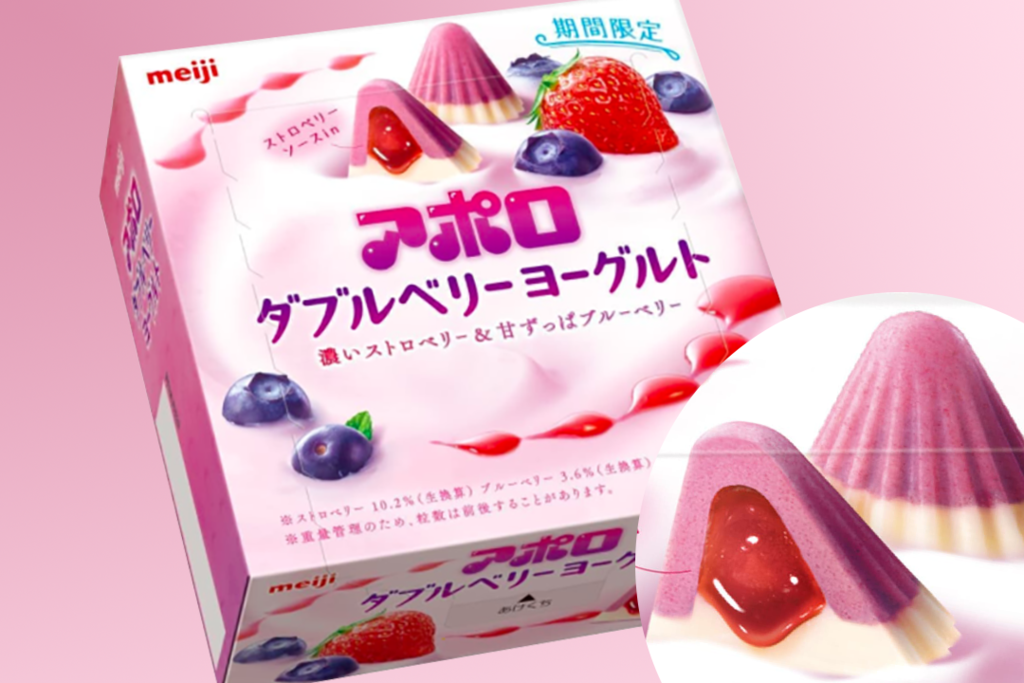 【日本零食推薦】日本阿波羅明治草莓藍莓乳酪味朱古力　新口味內有流心士多啤梨醬！