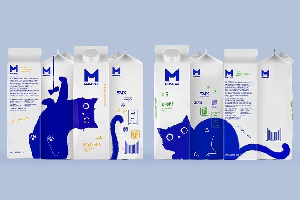 【俄羅斯藍貓】俄羅斯乳製品公司推出新包裝　合併牛奶盒出現可愛藍貓