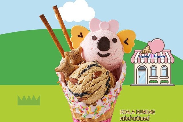 【泰國甜品】泰國Baskin Robbins BR雪糕甜品店　聯乘樂天熊仔餅推出造型雪糕／奶昔