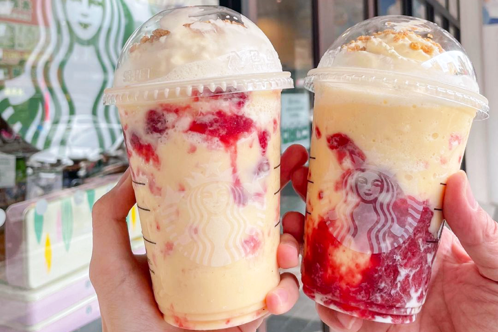 【台灣星巴克2021】台灣Starbucks法式草莓泡芙風味星冰樂　粒粒士多啤梨果肉／雲呢拿吉士／牛奶沙冰