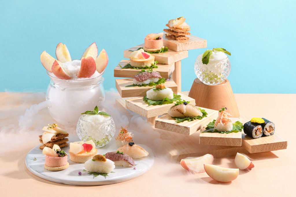 【酒店下午茶】沙田帝都酒店推季節限定「山梨白桃」下午茶　歎原個山梨白桃／白桃拿破崙／雪葩／火炙和牛壽司／白桃梳打