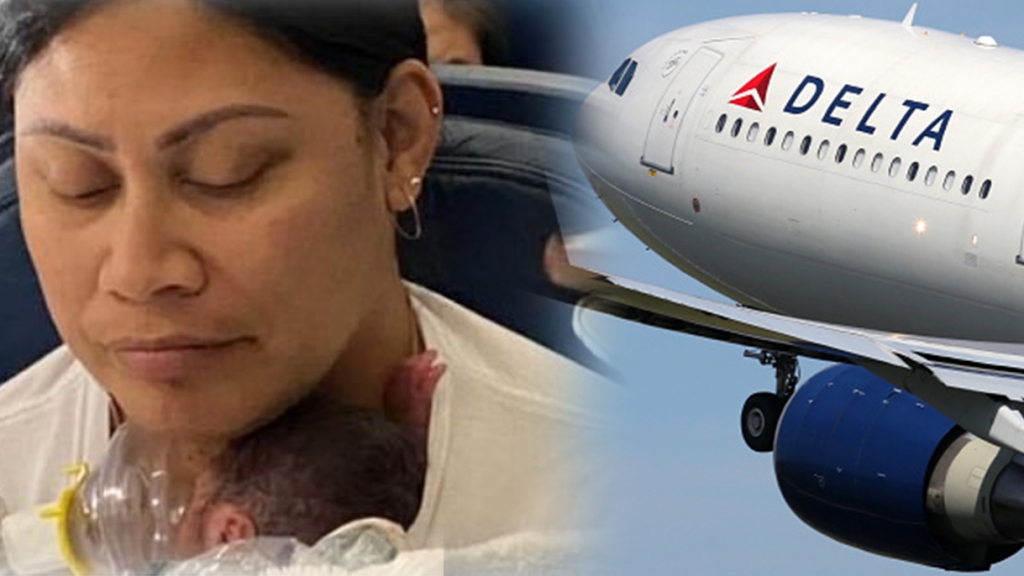 美國女機上空中早產