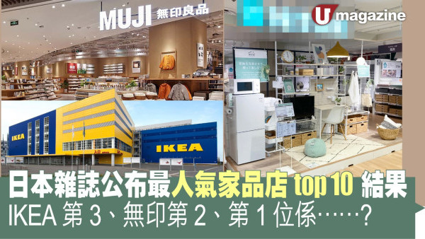 日本雜誌公布最人氣家品店Top 10 結果   IKEA第3、無印第2、第1位係……？
