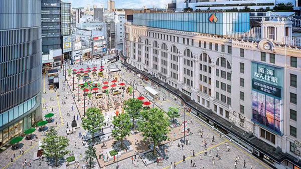 大阪首個24小時步行者天國開放在即！位於南海難波車站前、行人專用「難波廣場」全天候開放