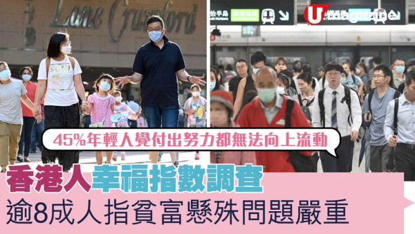 香港人幸福指數調查逾8成人指貧富懸殊問題嚴重  45%年輕人覺付出努力都無法向上流動