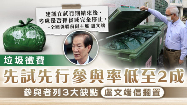 垃圾徵費｜先試先行參與率低至2成 參與者列3大缺點 盧文端倡擱置