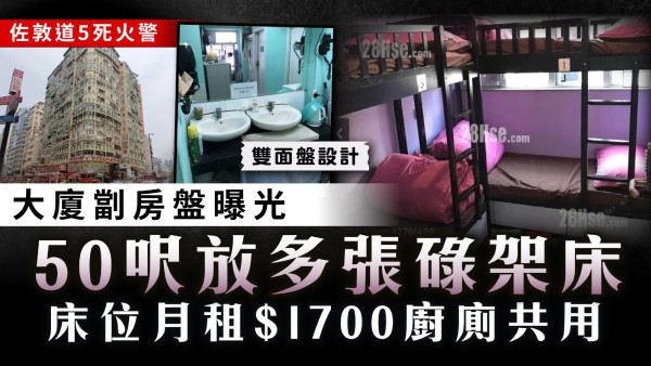 佐敦道5死火災｜大廈劏房盤曝光 50呎放多張碌架床 床位月租$1700廚廁共用