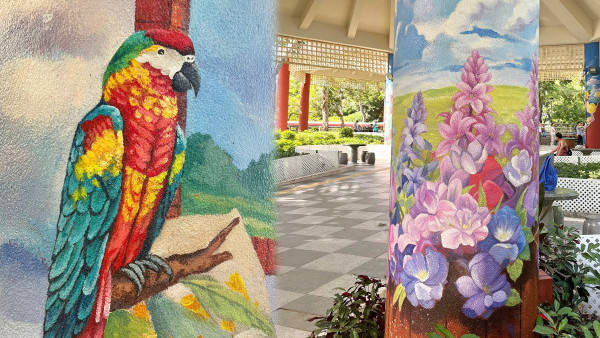 屯門公園岀現彩繪涼亭！花/草/鸚鵡全人手畫