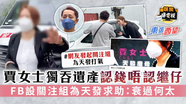 東張西望丨賈女士獨吞遺產認錢唔認繼仔 FB設關注組為天發求助：衰過何太