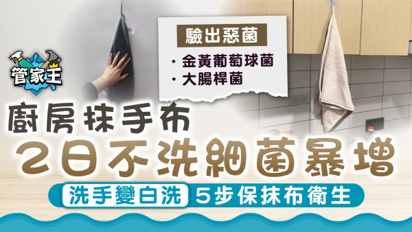 廚房衛生｜廚房抹手布2日不洗細菌暴增 洗手變白洗5步保抹巾衛生