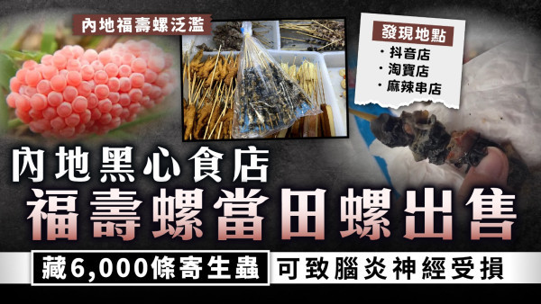 食用安全｜內地黑心食店福壽螺當田螺出售 藏6,000條寄生蟲可致腦炎神經受損