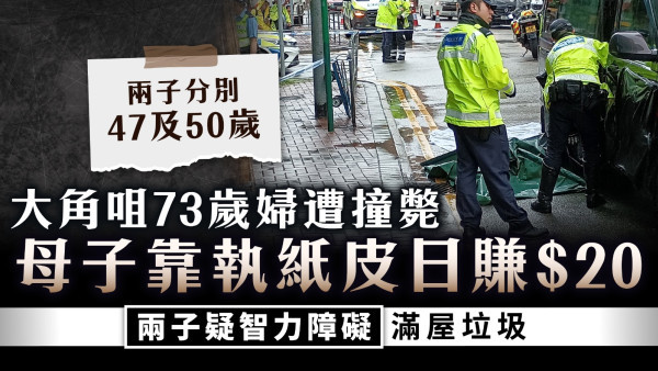 大角咀奪命車禍｜大角咀73歲婦遭撞斃 母子靠執紙皮日賺$20 兩子疑智力障礙滿屋垃圾