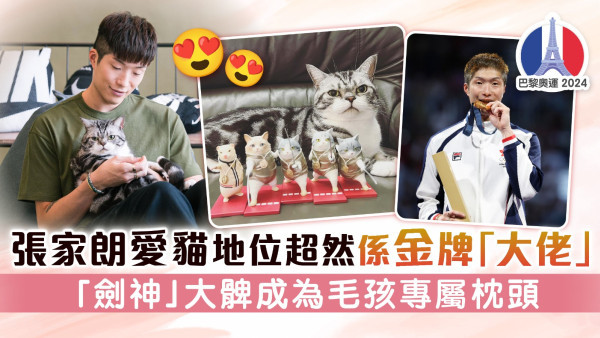 巴黎奧運丨張家朗愛貓地位超然係金牌「大佬」 「劍神」大髀成為毛孩專屬枕頭
