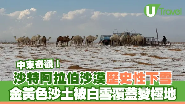 中東奇觀！沙特阿拉伯沙漠歷史性下雪  金黃色沙土被白雪覆蓋變極地