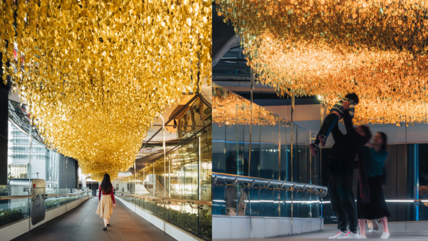 中環新地標聖誕藝術裝置！25萬塊金色珠片裝飾The Henderson外80米行人天橋（附兩大打卡貼士）