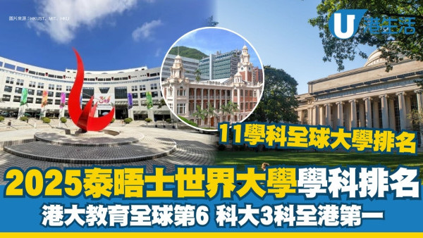2025泰晤士THE世界大學學科排名｜港大教育全球第6 香港各間大學學科競爭力