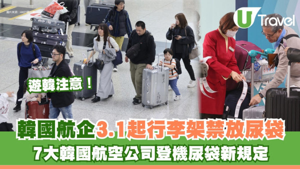韓國7大航空3.1起禁尿袋放行李架、充電位須貼膠紙！尿袋登機新規定飛韓國必睇