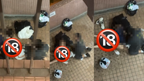 網上瘋傳2男1女天水圍露天平台激戰！疑似中學生被撞破扮無事 公然吸太空油？