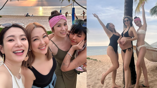 38歲王君馨孖衛蘭等姊妹遊富國島！挺超巨孕肚！著比堅尼曬傲人身材！