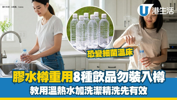 塑膠水樽重用裝8種飲品即變細菌溫床！溫熱水加洗潔精清洗正確方法