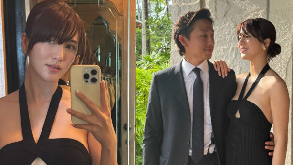 吳千語鬆身裙現身疑似孕味濃！施伯雄放閃曬婚後首度夫妻檔出席婚宴